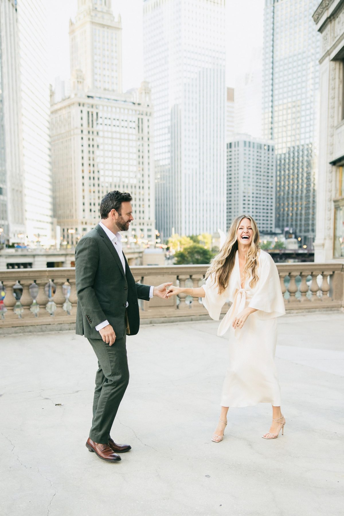candid engagement session at Chicago Riverwalk