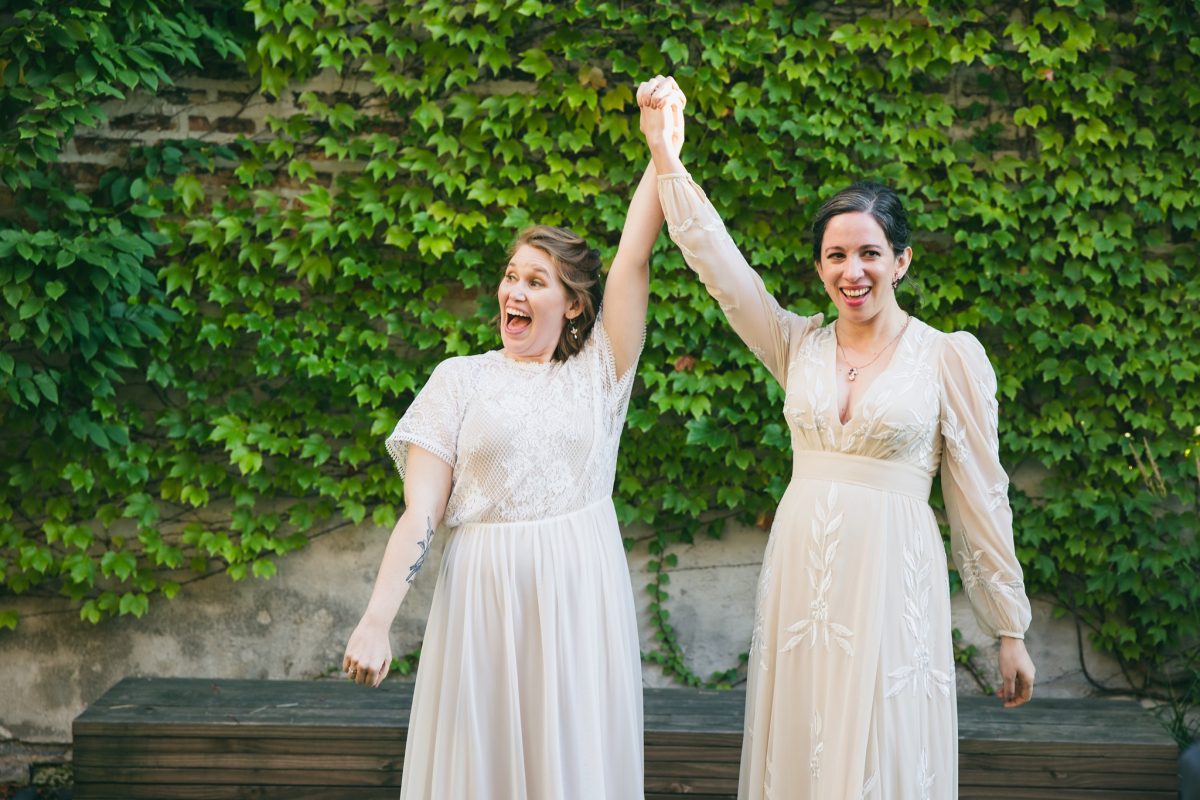 brides celebrating at Lytle House